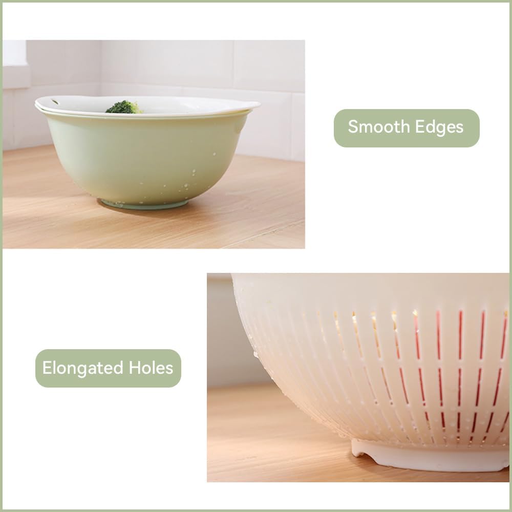 Colander Bowl Set of 2. Nesting Large Capacity Plastic Food Strainer for Pasta. Vegetables and Fruits Washing Draining Basket. Space Saving. BPA Free