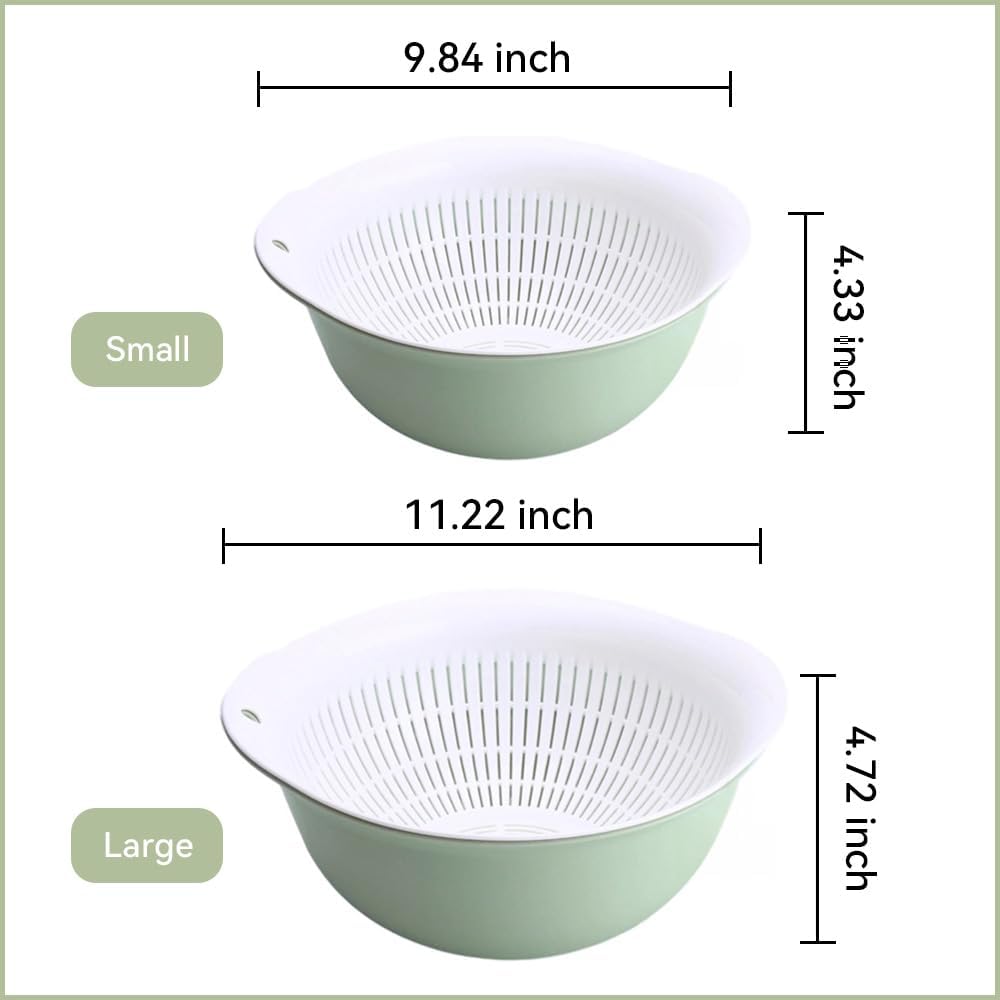 Colander Bowl Set of 2. Nesting Large Capacity Plastic Food Strainer for Pasta. Vegetables and Fruits Washing Draining Basket. Space Saving. BPA Free