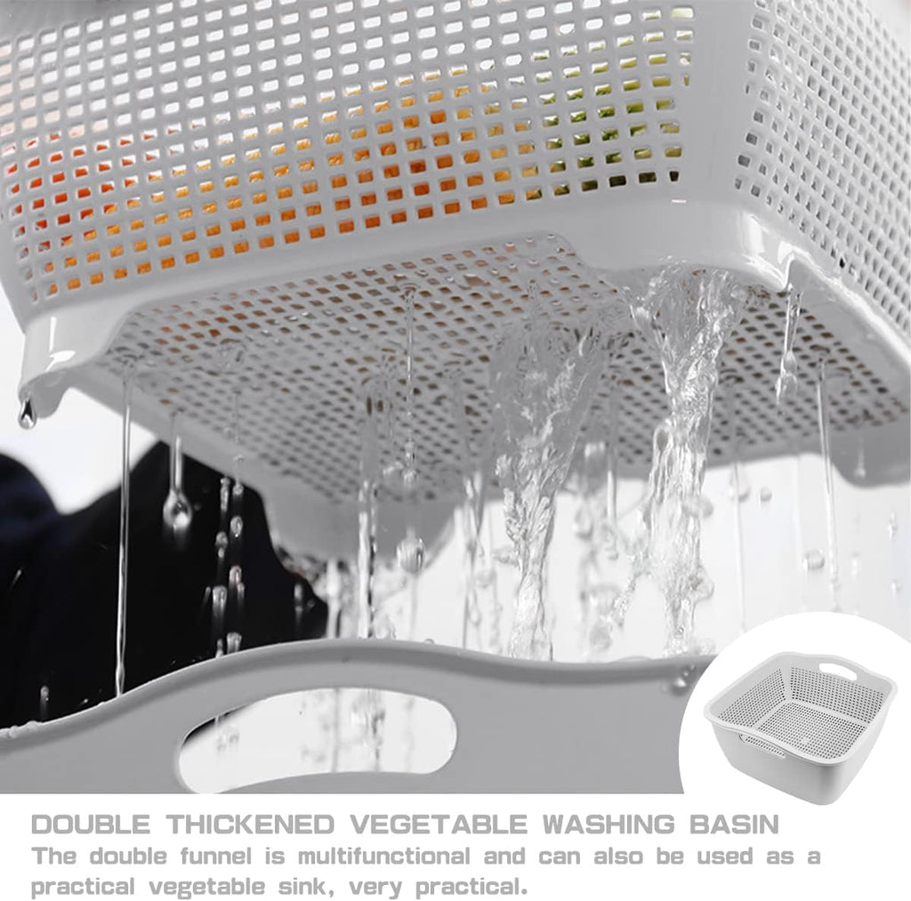 Double-layer Draining Basket Plastic Fruits Vegetable Washing Basket Food Storage Basket Multi-layer Stackable Vegetable Sinks Wash Drain Basket for Kitchen (Grey)