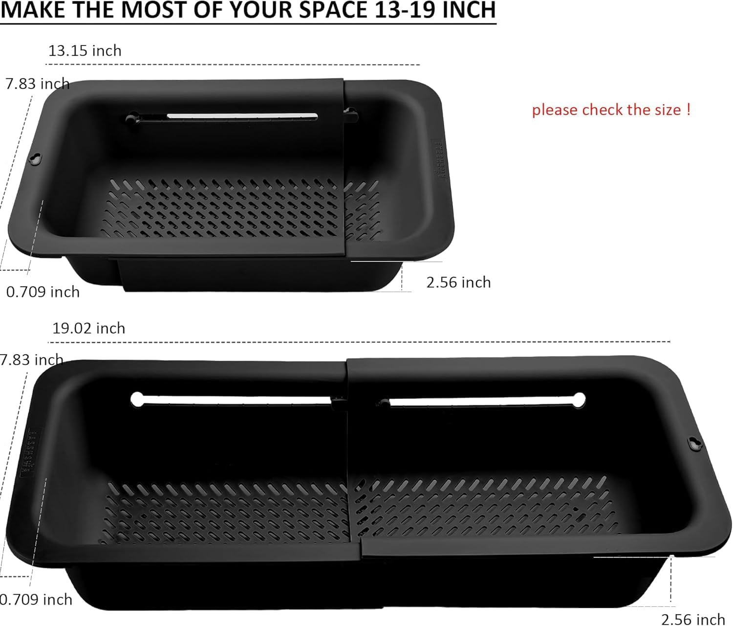LASSHSWA Collapsible Colander for Kitchen. Over the Sink Strainer Basket for Kitchen. Fruit Pasta Food Strainer Expandable Plastic Colander BPA Free (Black)