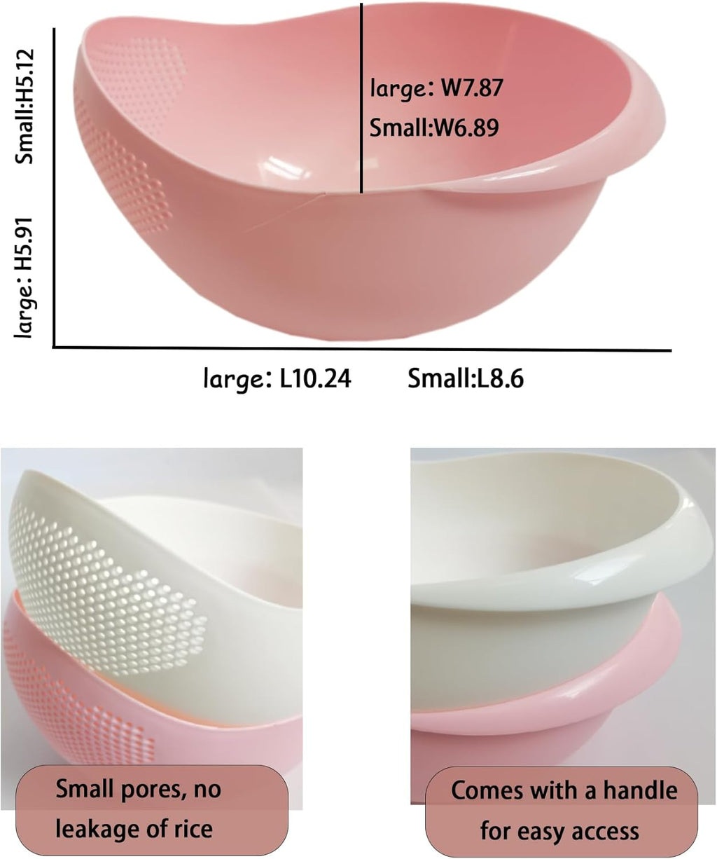 2-in-1 Rice Colander. Vegetable and Fruit Cleaning Filter Basket. 2Piece Sturdy and Easy-To-Use Food Grade Kitchen Tool Accessories (Pink. Small)