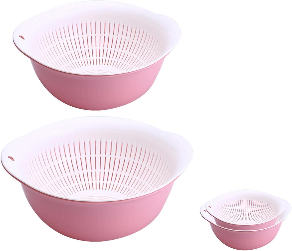 Colander Bowl Set of 2. Nesting Large Capacity Plastic Food Strainer for Pasta. Vegetables and Fruits Washing Draining Basket. Space Saving. BPA Free