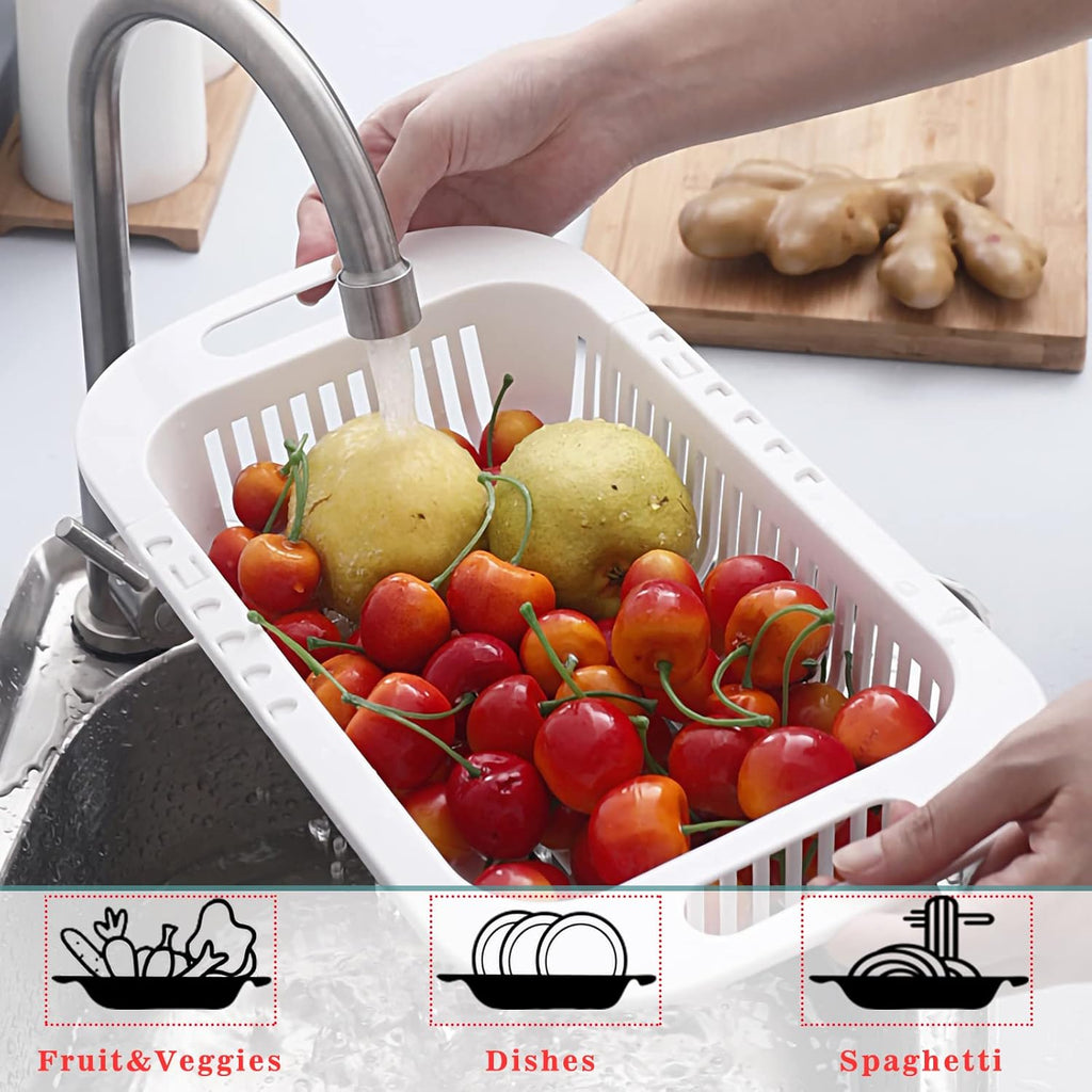 MineSign Extendable Colander Over the Sink Drain Basket Adjustable Fruits and Vegetable strainer Sink Washing Basket for Kitchen(Green)