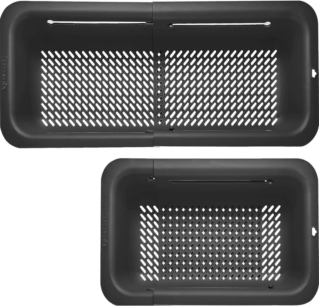 LASSHSWA Collapsible Colander for Kitchen. Over the Sink Strainer Basket for Kitchen. Fruit Pasta Food Strainer Expandable Plastic Colander BPA Free (Black)