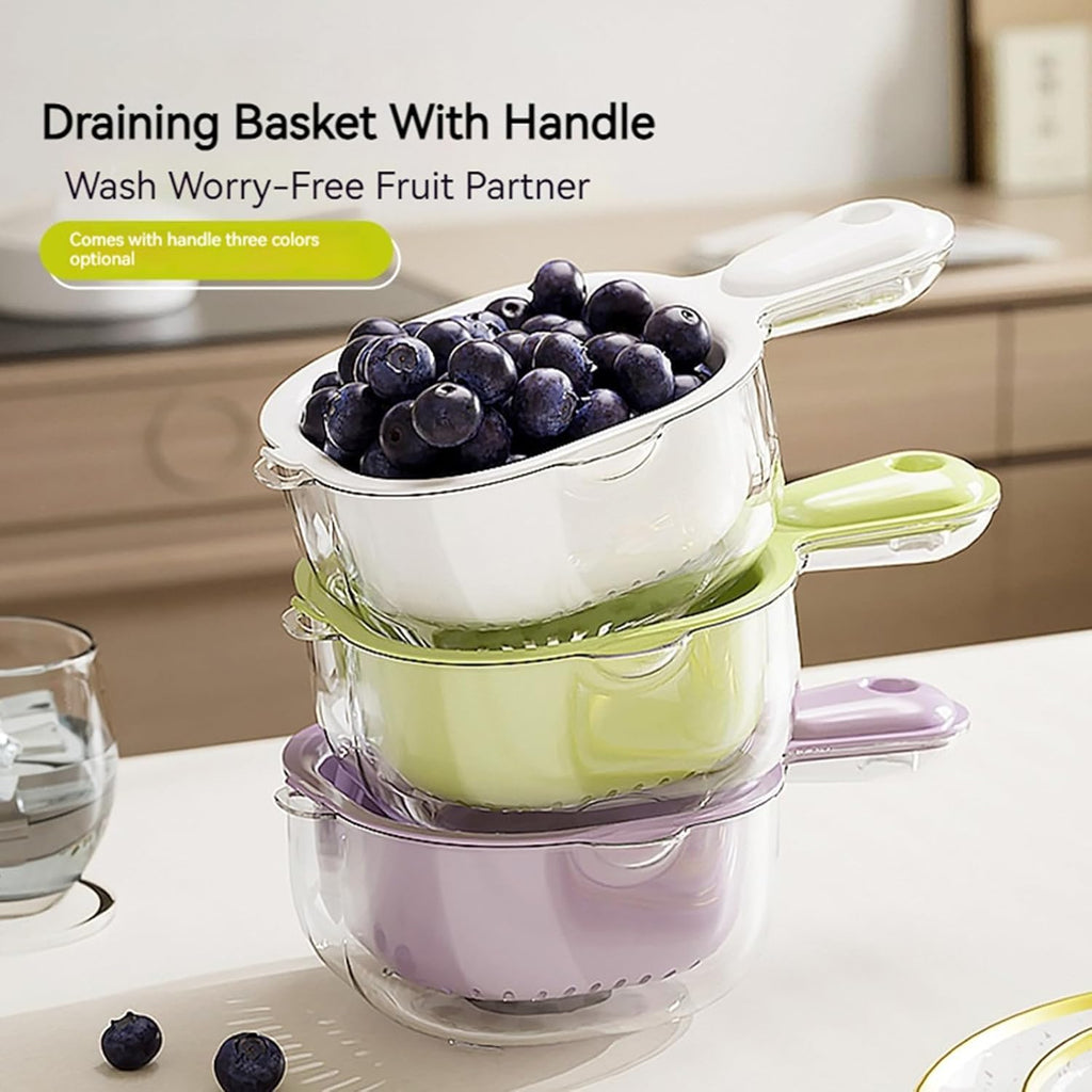 Small Fruit Colander.Fruit Rinser Strainer Container Dual-Layer Vegetable Cutting And Draining Basket.Watermelon Bowl With Strainer For Mini Berry And Tomato Grape Washer (Purple)