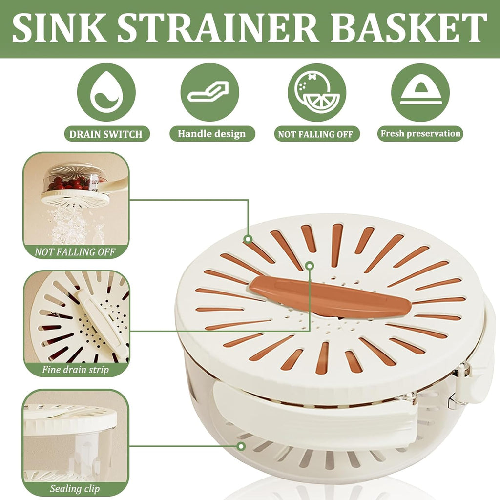 Multifunctional Fruit Washing Bowl with Strainer.2 in 1 Drain basket and Fruit Strainer Container with Lid.Fruit Washer Bowl for Kitchen.Fridge.Picnic & Camping.1QT(1000ML)