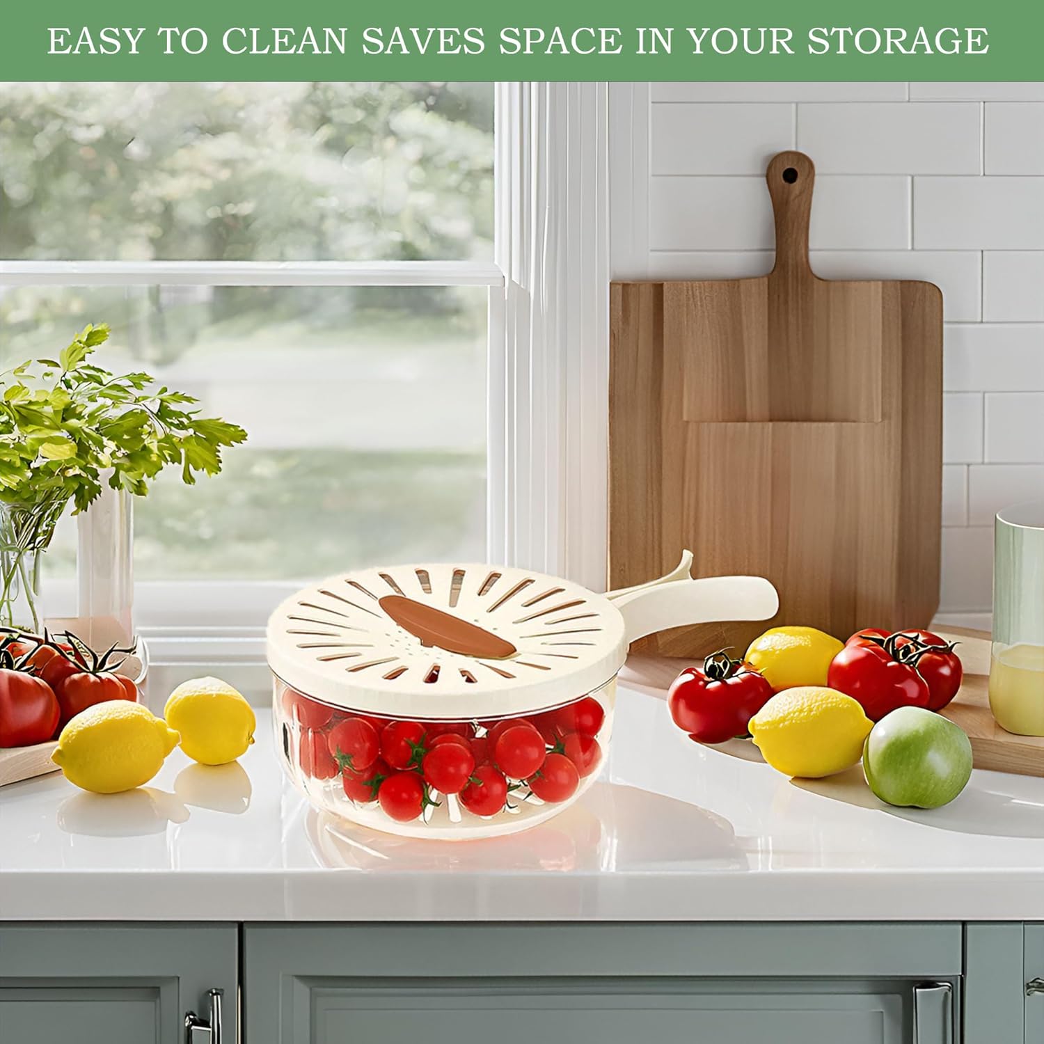 Multifunctional Fruit Washing Bowl with Strainer.2 in 1 Drain basket and Fruit Strainer Container with Lid.Fruit Washer Bowl for Kitchen.Fridge.Picnic & Camping.1QT(1000ML)